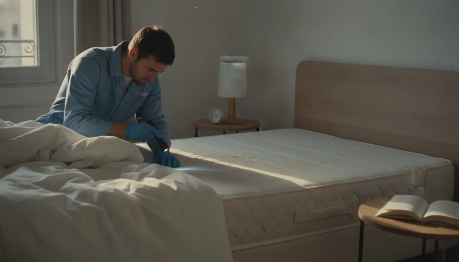Punaise de lit sur un tissu blanc de matelas