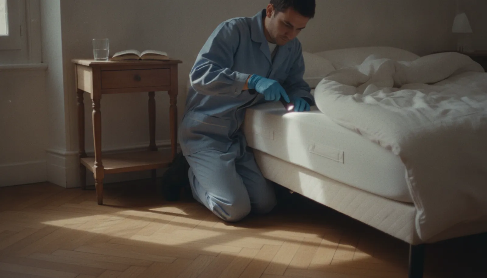 Punaises de lit sur un matelas dans une chambre d'hôtel