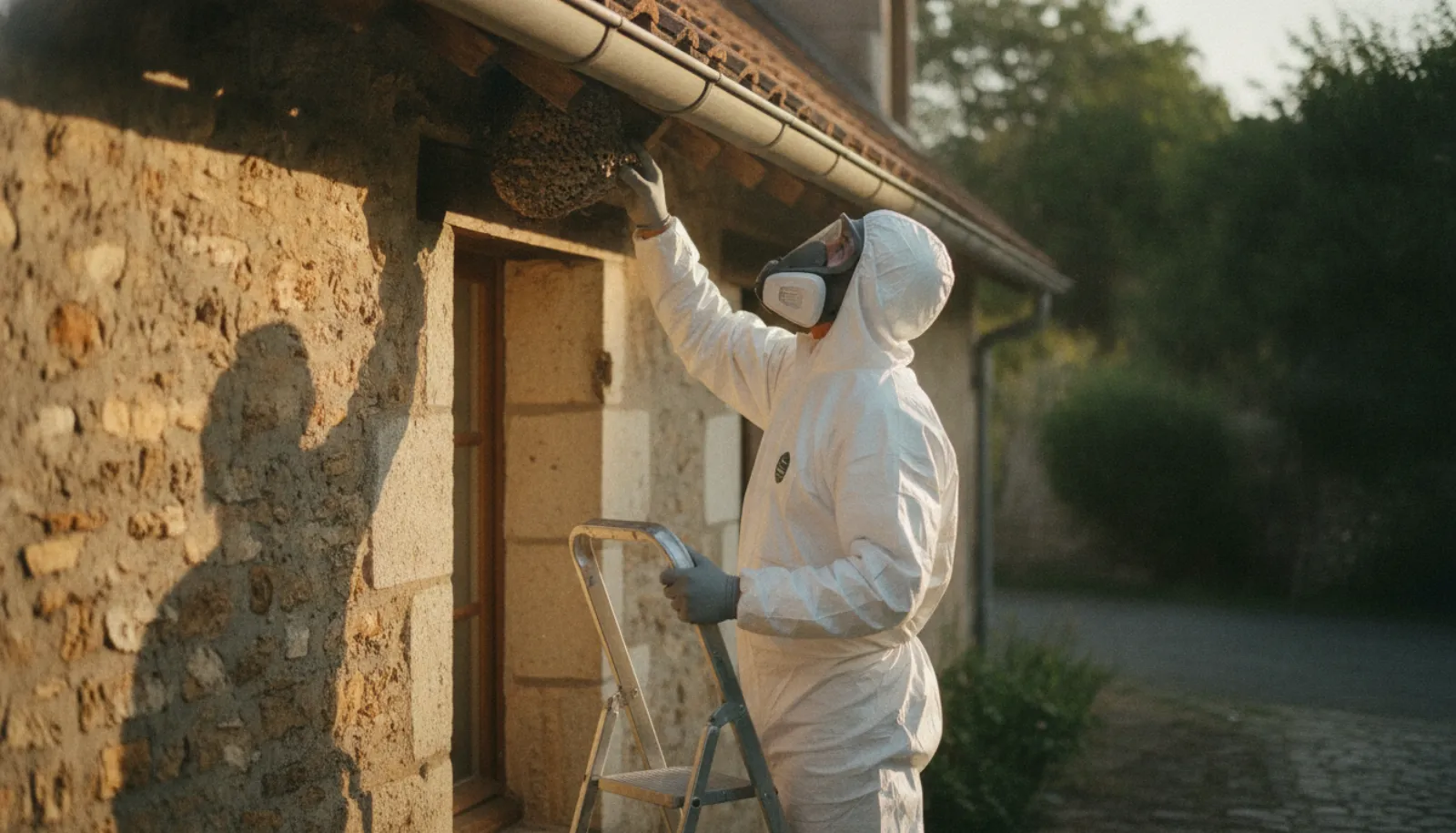 Gros plan sur un insecte volant noir posé sur une surface en bois