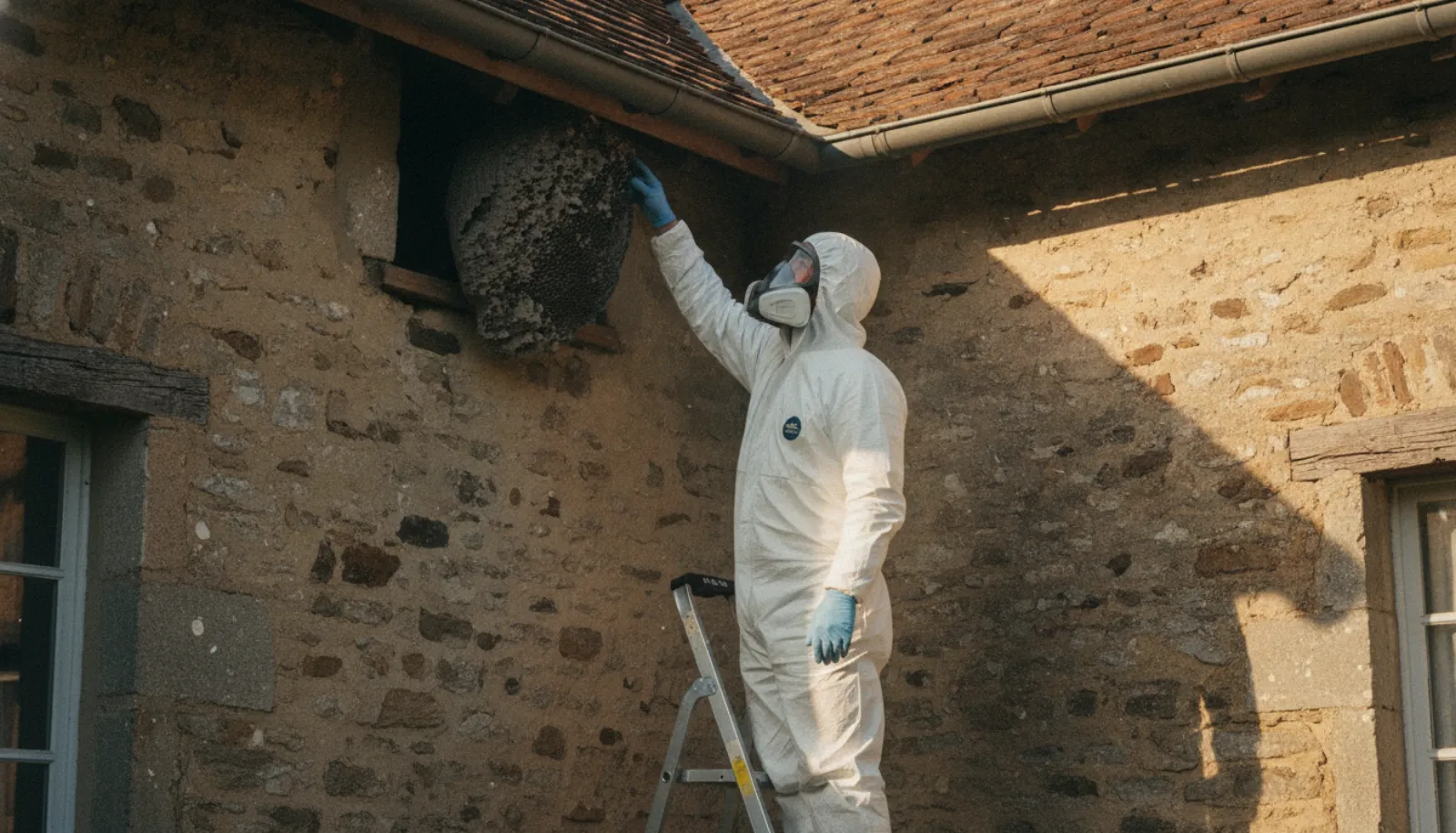 Guêpe posée sur une surface en bois, vue en gros plan